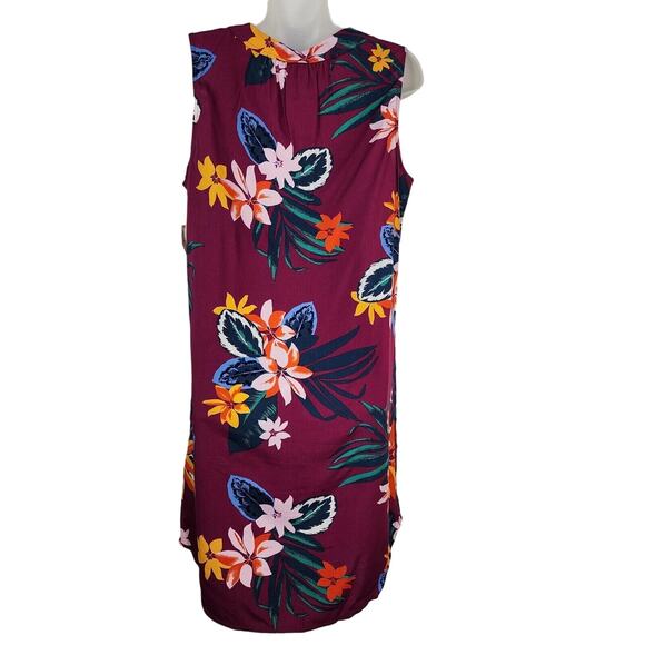 Old Navy Women’s Mini Dress Medium Shift Floral Sleeveless Tie Neck Raspberry - Picture 2 of 10